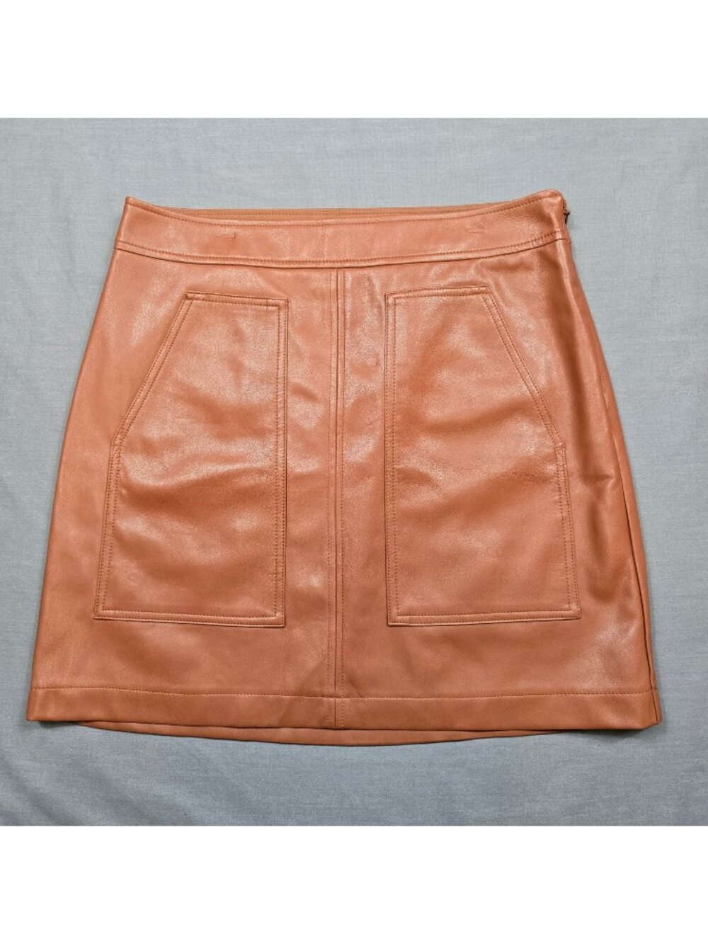 Loft Petites Brown Faux Leather Mini Skirt With Pockets 8P Vegan